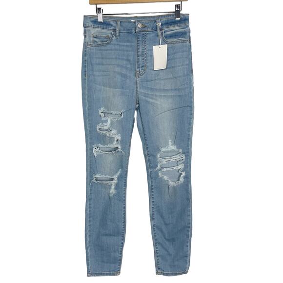 Cello Denim - New Cello Size 9 Medium Wash Ripped High Rise Skinny Jeans Distressed Cotton